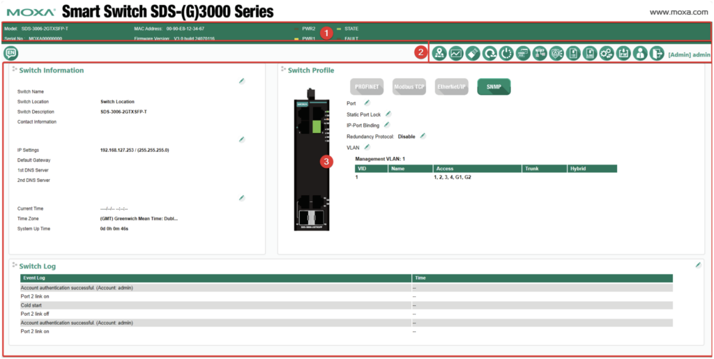 MOXA SDS-3000 Smart Switch Web Interface